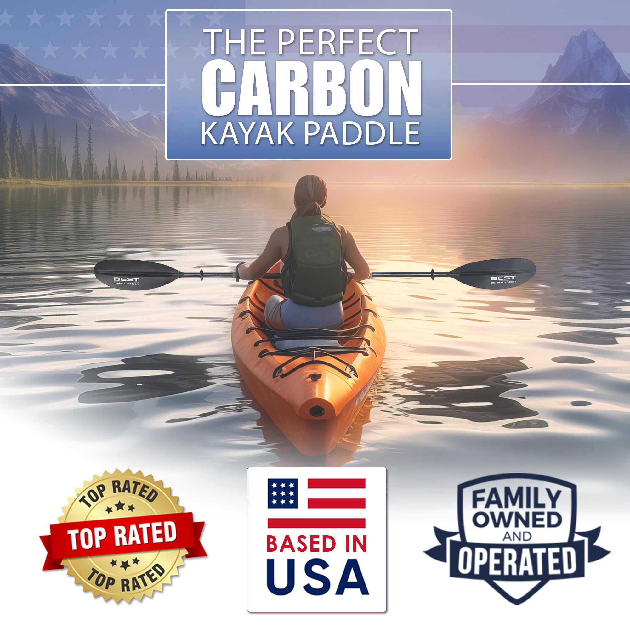 Best Marine and Outdoors Carbon Fiber Kayak Paddle for Adults – Lightweight 2-Piece Paddle with Fiberglass Reinforced Blades, Adjustable Feather Angles, Floating Design, 220cm 234cm 250cm