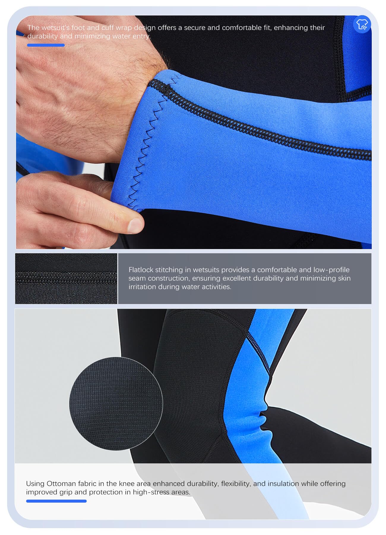 Hevto Men Wetsuits 3/2mm Neoprene Wet Suit Back Front Zip in Cold Water for Surfing Swimming Diving