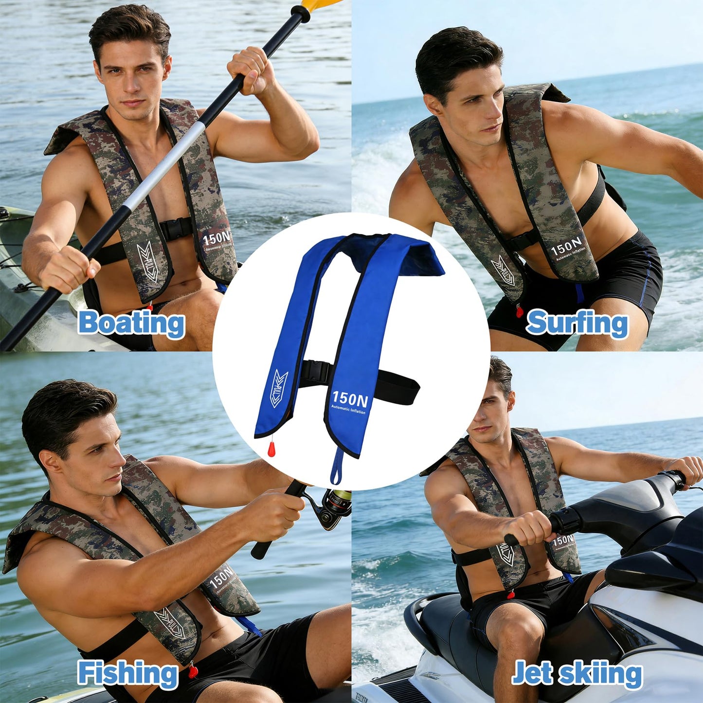 Inflatable Life-Jacket for Adults| Life-Vest Inflation-PFD with Whistle| Automatic & Manual Lightweight Supports up to 300 lbs for Kayaking Fishing Boating