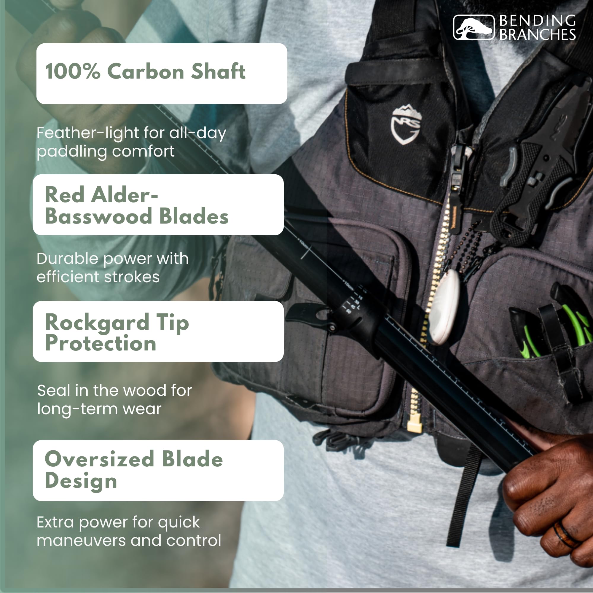 Bending Branches Angler Navigator Versa-Lok™ Kayak Paddle, Durable Wood for Moder-Day Kayaker, Wooden Blade with Rockgard® Tip Protection, 100% Carbon Shaft, Lightweight