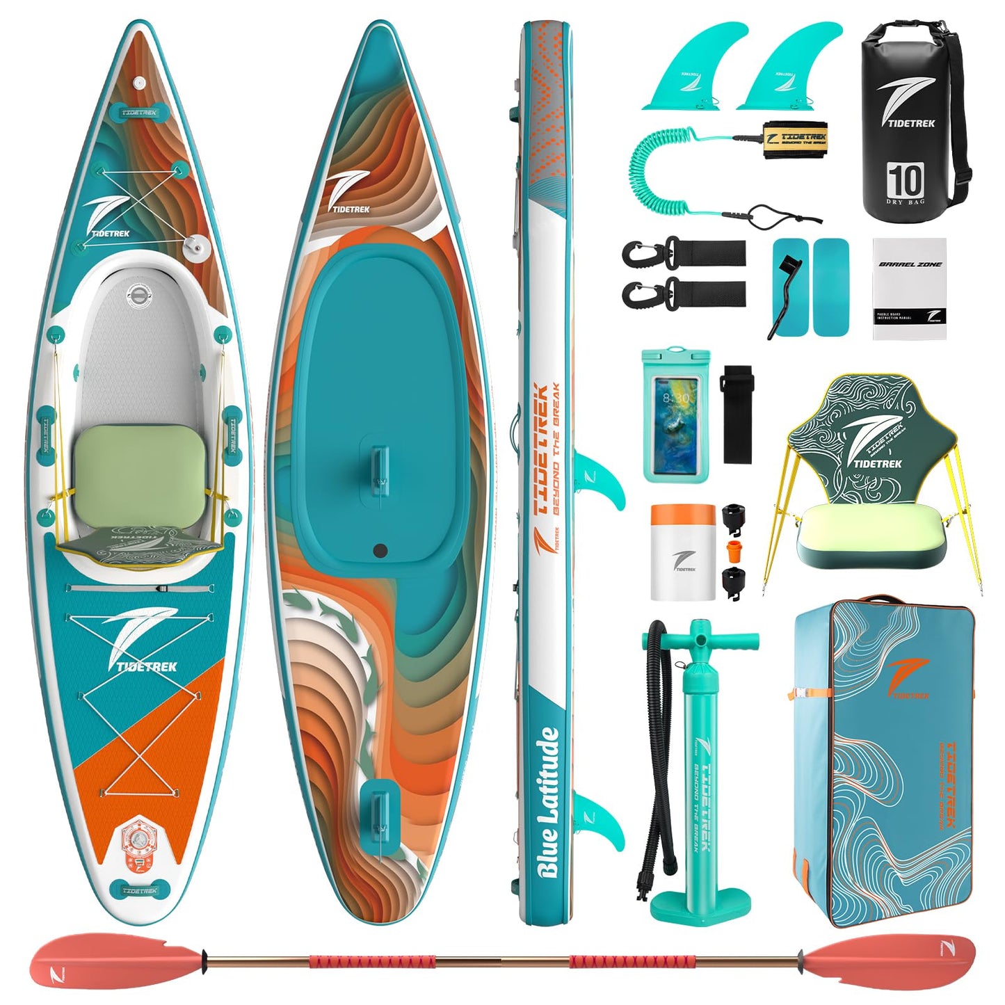 TIDETREK Inflatable Touring Kayak with Waterproof Seat & Premium Accessories, 11'3" x 35" x 8" Ultra-Stable SUP Kayak Hybrid, Non-Slip Comfort Deck for Adults & Youth