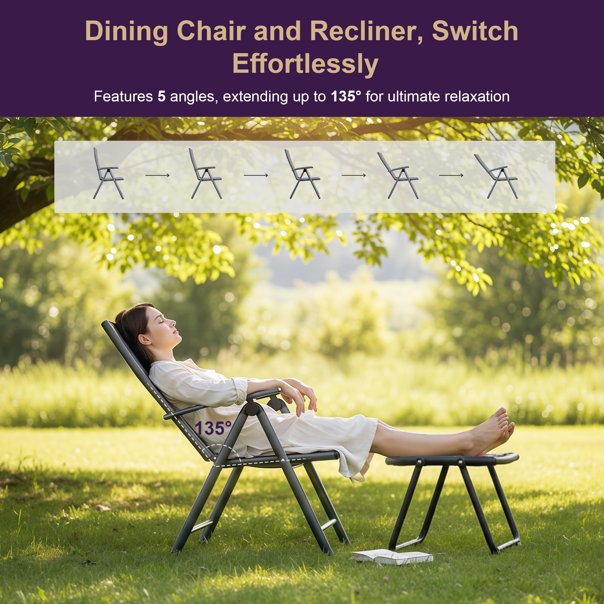 PURPLE LEAF Outdoor Dining Chairs Patio Folding Chairs
