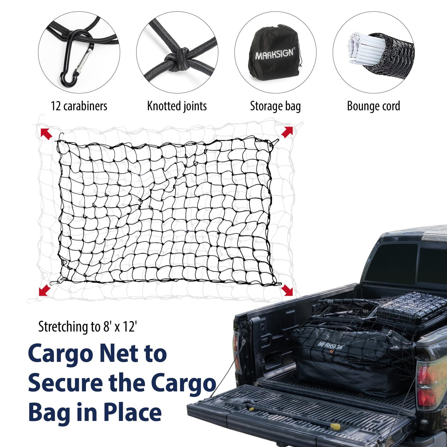 Truck Bed Bag with Cargo Net, 100% Waterproof Truck Cargo Bag Fits Any Truck Size with 4 Handles, 26 Cubic Feet (51''x40''x22'', Patent Pending)