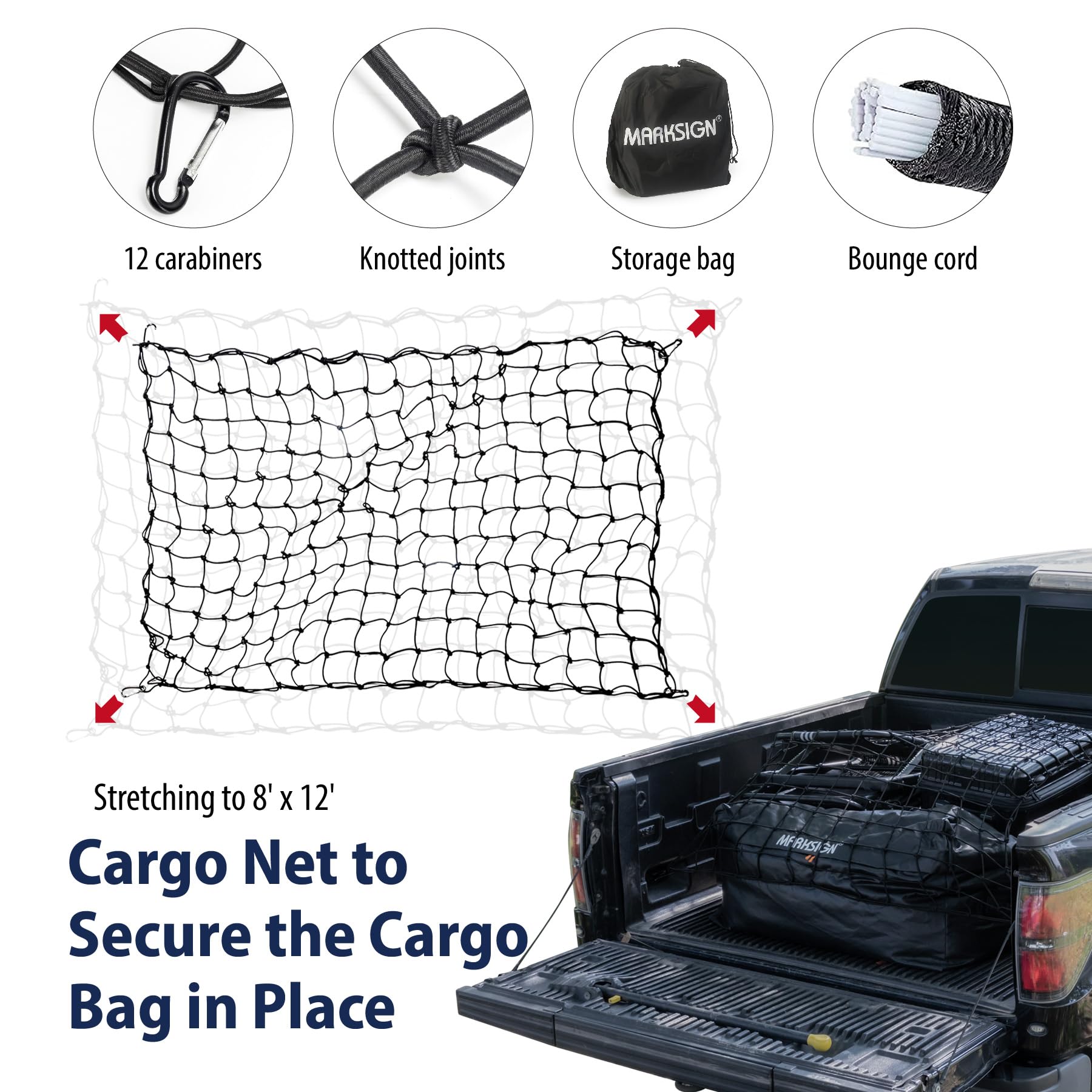 Truck Bed Bag with Cargo Net, 100% Waterproof Truck Cargo Bag Fits Any Truck Size with 4 Handles, 26 Cubic Feet (51''x40''x22'', Patent Pending)