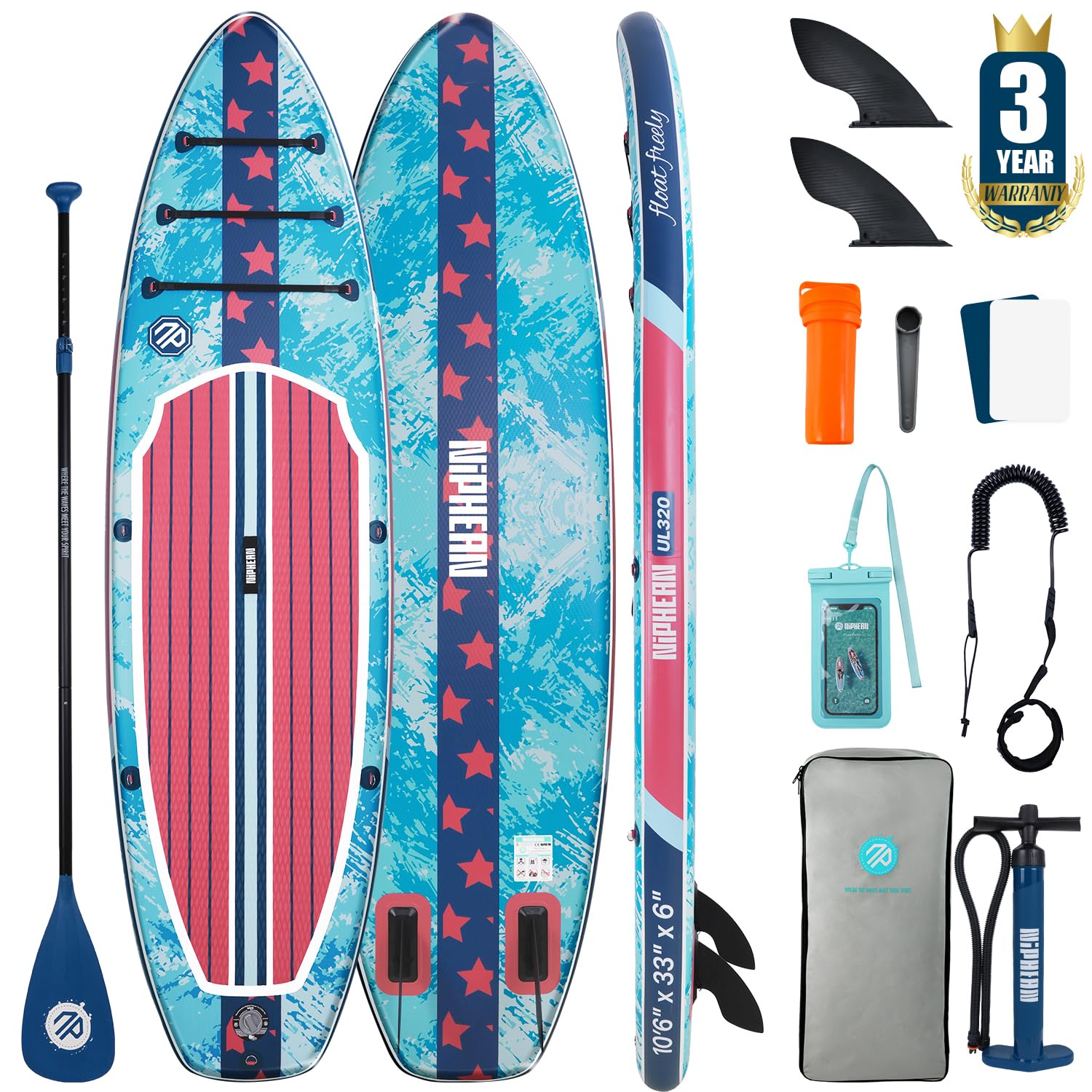 Niphean Inflatable Stand Up Paddle Board with SUP Accessories, Anti-Slip EVA Deck, 10’6’’ Inflatable Paddle Boards for Adults & Youth of All Skill Levels
