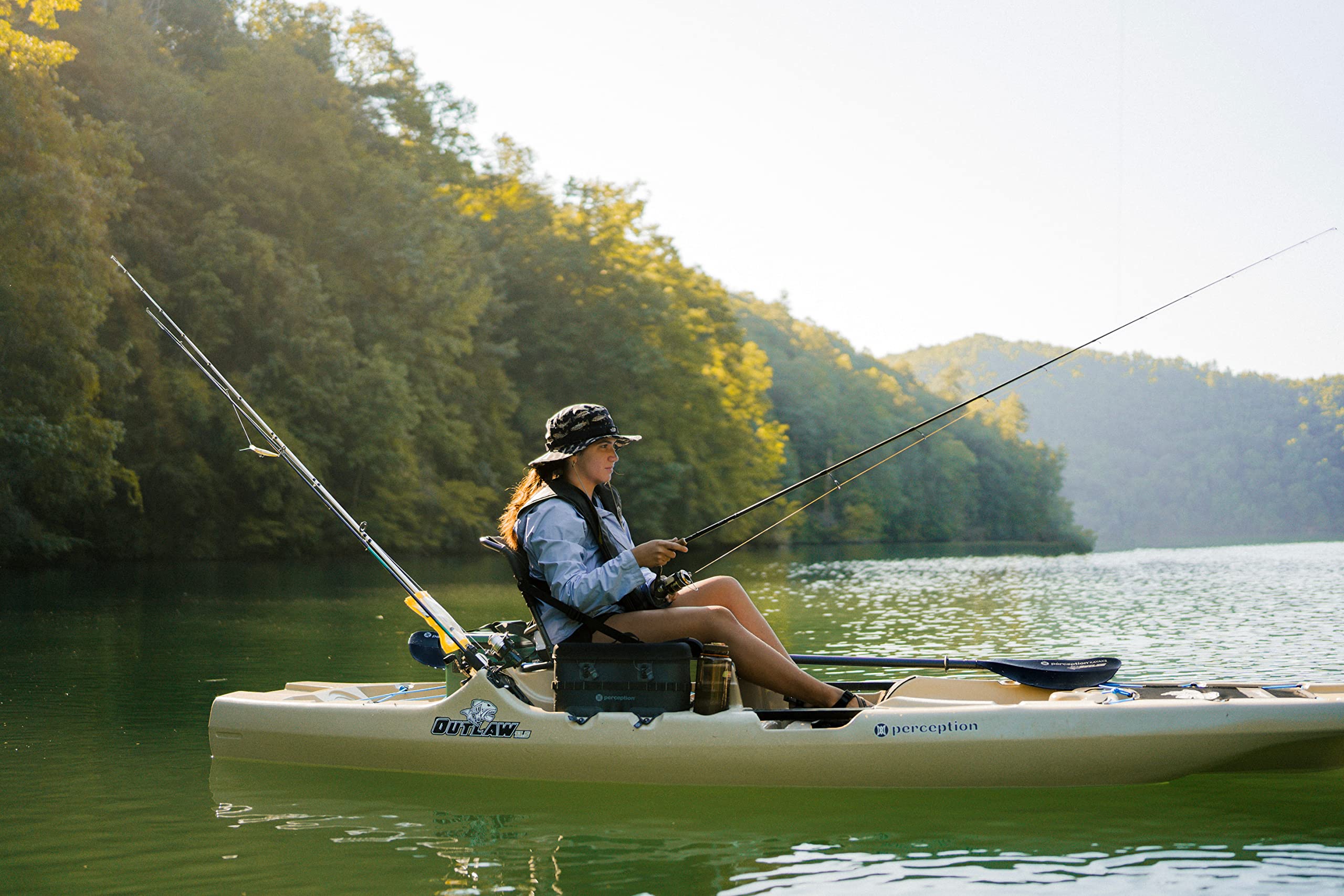 Perception Kayaks Outlaw 11.5 | Sit on Top Fishing Kayak | Fold Away Lawn Chair Seat | 4 Rod Holders | Integrated Tackle Trays | 11' 6"