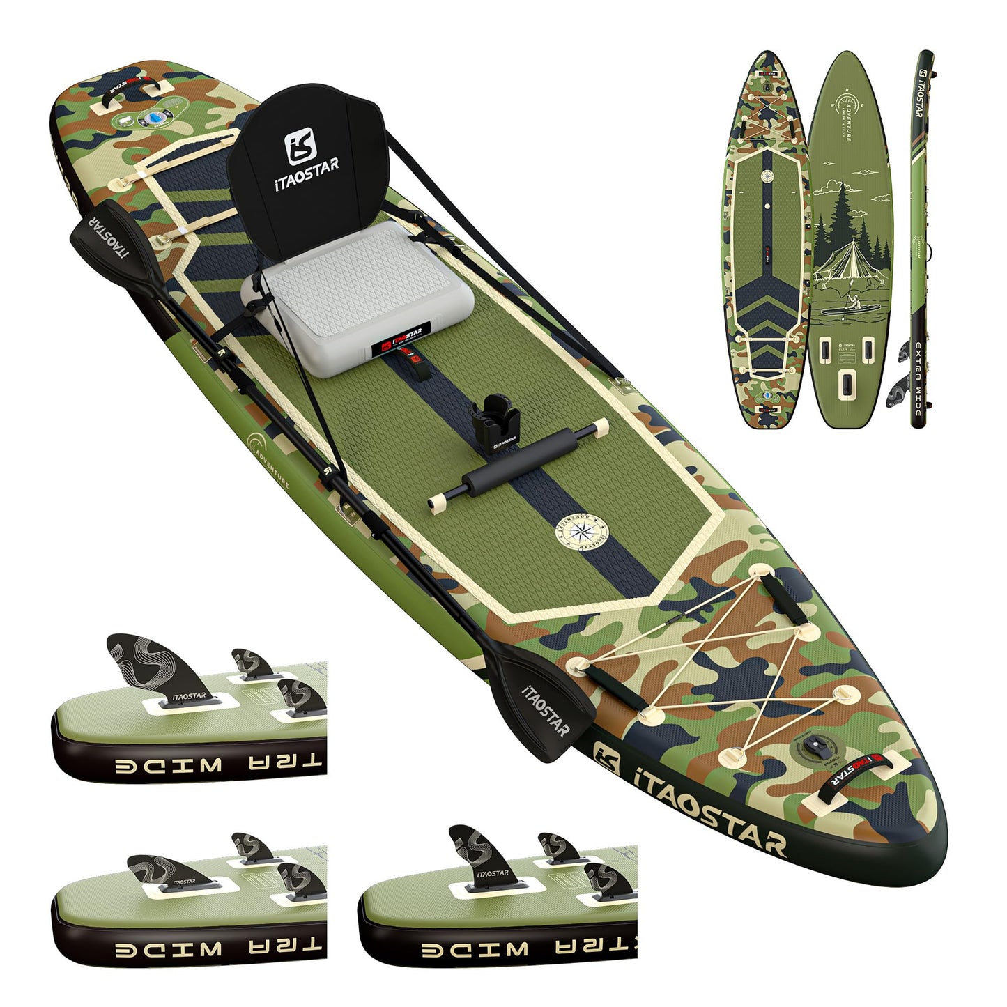 iTAOSTAR Adventure 12'× 35"/39" Inflatable Stand Up Paddle Board with Seat, Extra Wide SUP Board with 5 Fins Stable Design for Familly, Youth, All Skill Levels, Lakes, Oceans & Fishing